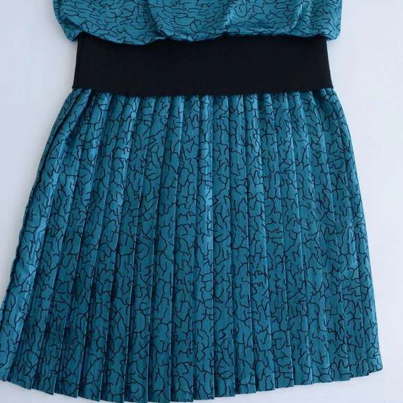 Vintage 90'S Nu-Mode Petites Teal Pleated Drop Waist Midi Dress Size 9/10 - Picture 11 of 12